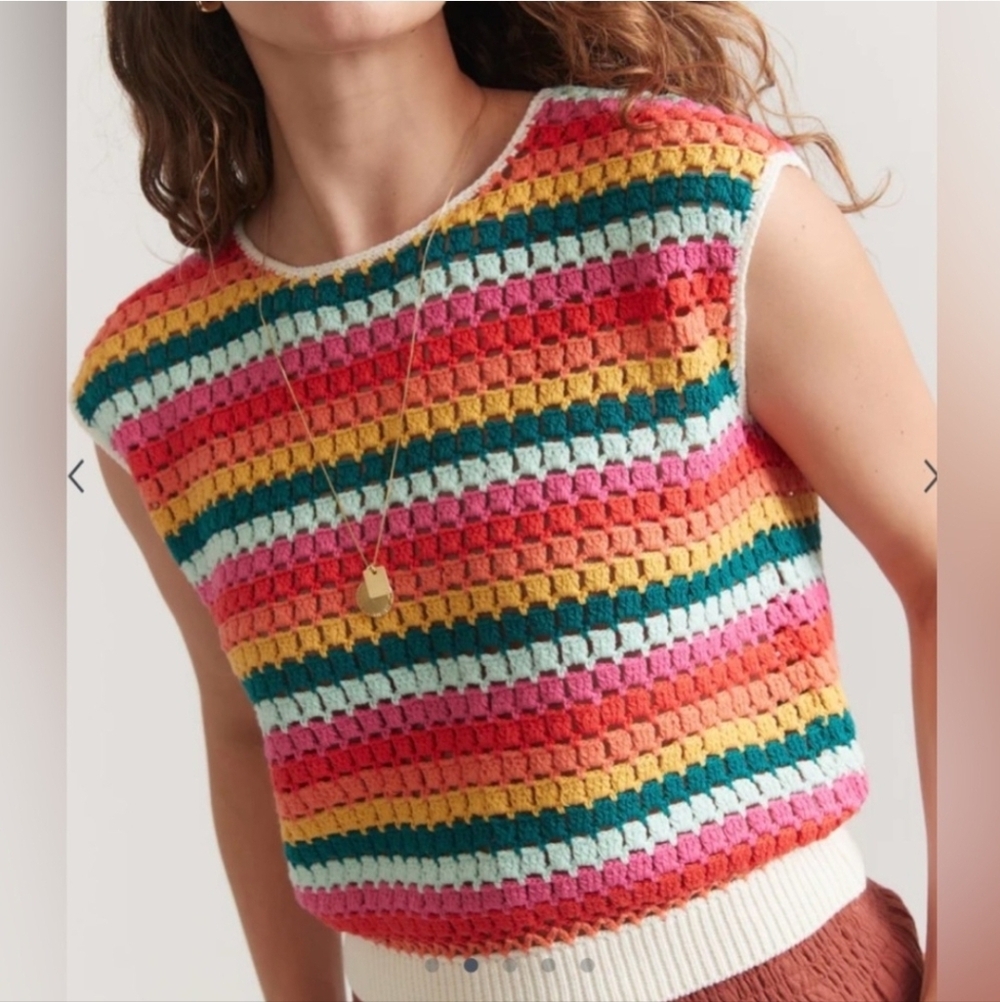 MARINE LAYER Colorful Striped Crochet Sleeveless Top - Picture 2 of 5